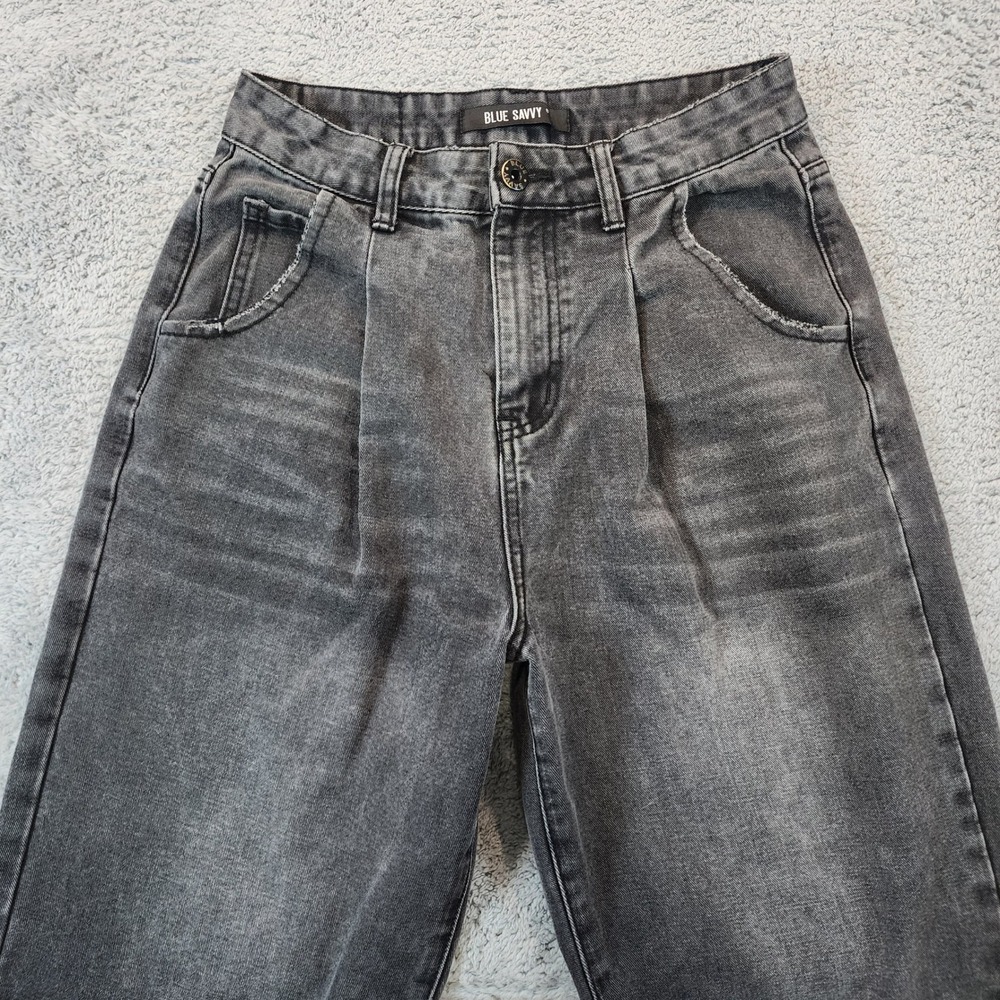 Barrel High Rise Jeans Womens Size 27 Black Curved Leg Loose Baggy Blue Savvy - Picture 2 of 10